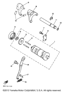 PW80J Shift cam - shift fork