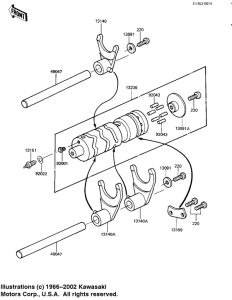 KZ250 Gear change drum & forks