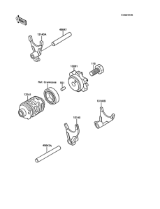 KX125 Валы и вилки переключения передач