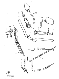 XJ600S Steering handle. cable