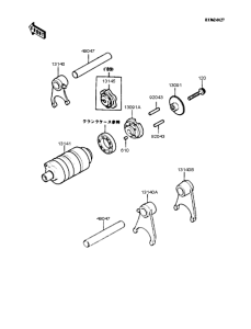 KMX50 Gear change drum & forks