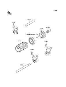 KX125 Gear change drum & forks