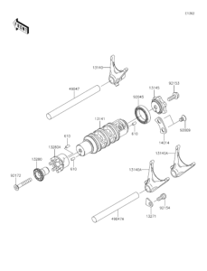 EX400 Gear change drum & forks