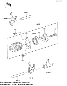 KX125 Gear change drum & forks