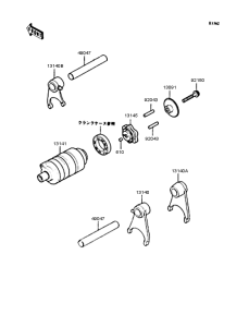 KMX80 Gear change drum & forks