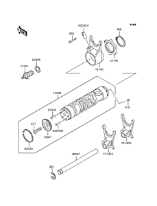 ZR400 Gear change drum & forks
