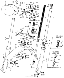 CR125 Steering stem + front fork + fender