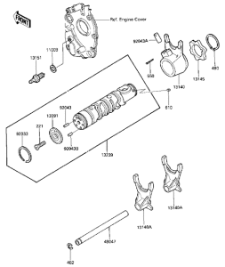ZX600 Gear change drum & forks