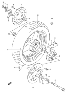 GSX600 Rear wheel complete assy