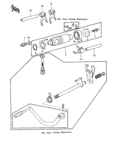 KZ250 Gear change drum & forks