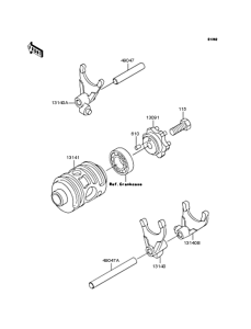 KX125 Gear change drum & forks