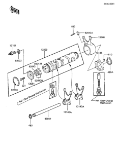 KZ1100 Gear change drum & forks