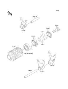 KX125 Валы и вилки переключения передач