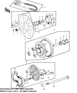 KE125 Rear hub / brake / chain