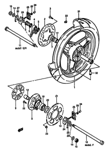 GSX-750 Rear wheel complete assy