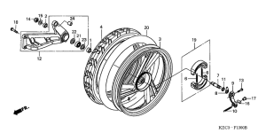 SH100 Rear wheel complete assy