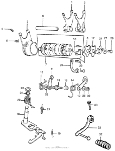 TL250 Gearshift fork + shift drum