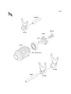 KX125 Валы и вилки переключения передач
