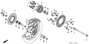 NX650 Rear wheel complete assy
