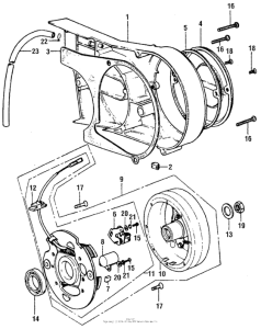XR75 Left crankcase cover + alternator