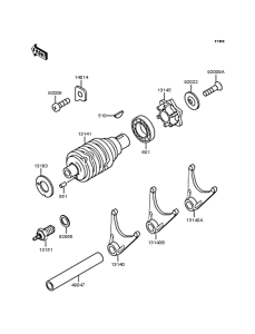 KDX125 Gear change drum & forks