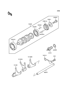 ZR250 Gear change drum & forks