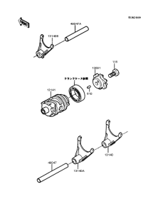  Gear change drum & forks
