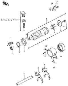 KZ250 Gear change drum & forks