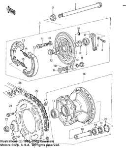 KX125 Rear hub / brake / chain