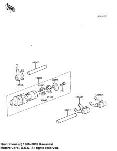 KX125 Gear change drum & forks