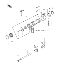 KZ1000 Gear change drum & forks