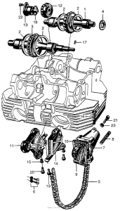 CB450 Camshaft + cam chain tensioner