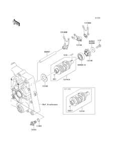 KLX125 Gear change drum & forks