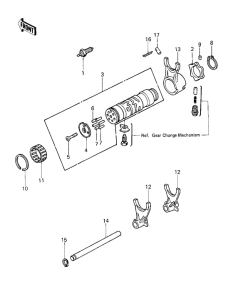 KZ750 Gear change drum & forks