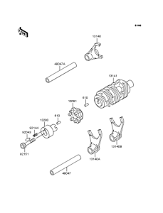 KLX250 Gear change drum & forks