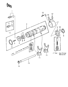 KZ550 Gear change drum & forks
