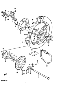 GSX550 Rear wheel complete assy