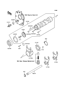 ZR750 Gear change drum & forks