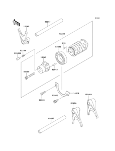 EJ650 Gear change drum & forks