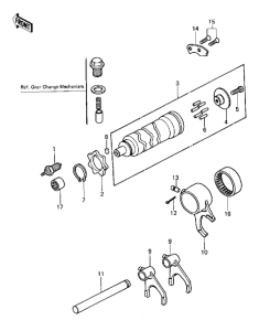 KZ440 Gear change drum / forks