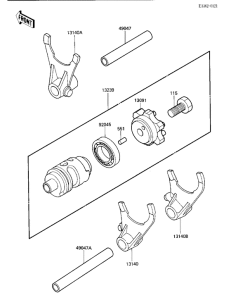 KX500 Gear change drum & forks