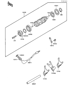 KZ1000 Gear change drum & forks
