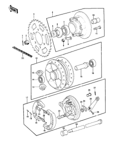 KH500 Rear hub / brake / chain