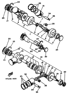 RD500LC Коленчатый вал и поршни