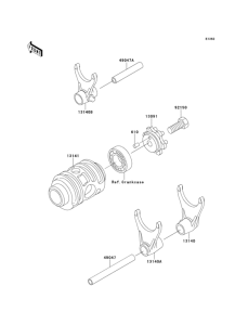 KX125 Валы и вилки переключения передач