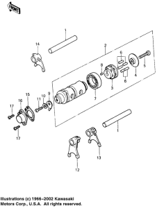 KE100 Gear change drum & forks