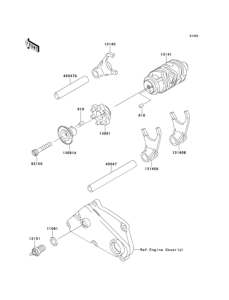 KLX250 Gear change drum & forks