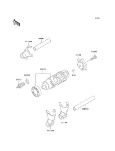 BJ250 Gear change drum & forks