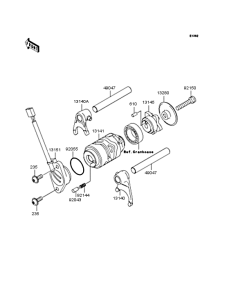 KL110 Gear change drum & forks