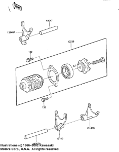 KX125 Gear change drum & forks